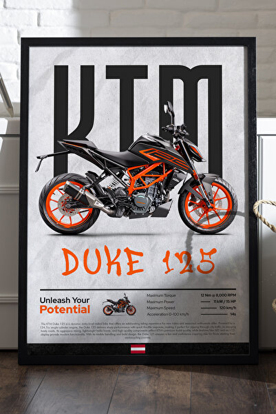Duvarda Αφίσα KTM Duke 125 με μαύρο ξύλινο πλαίσιο, διακοσμητικός πίνακας τοί...
