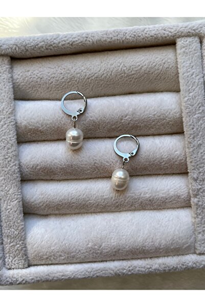 Pel Design 9mm Real Pearl Silver Color Steel Hoop Earrings Handmade