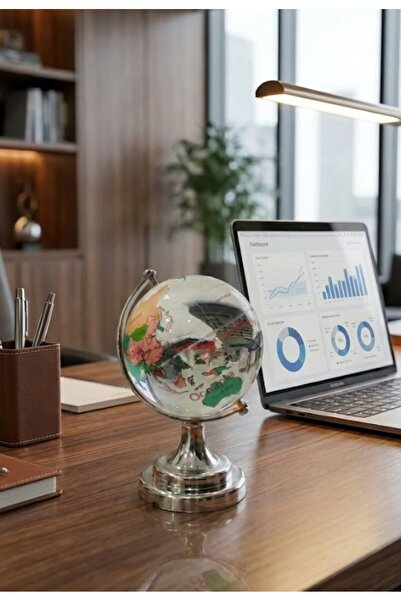 BiTon Toptan Renkli Dünya Haritası Cam Küre Silver Standlı Ofis Hediyesi 10 c...