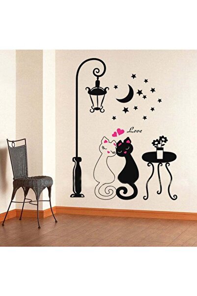 Generic Cute Cat Couple Sticker Black 60x33cm