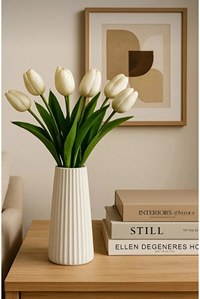 HOME POINT Çizgili Vazo 18 Cm, Modern İskandinav Dekor