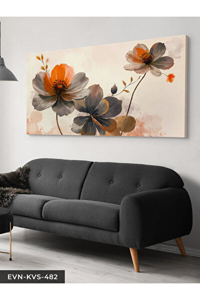 Evinemoda Yağlı Boya Görünümlü Siyah Çiçek Tek Parça Kanvas - Canvas Tablo