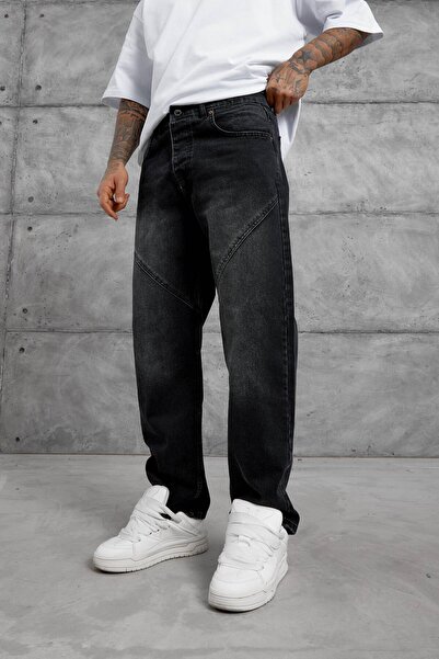 NOMARC Blugi BAGGY cu dungi încrucișate afumate