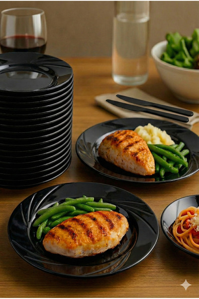 Ezupack 6'lı Siyah Renk LÜX SERT PLASTİK Parti Doğum Günü Sunum Davet Nişan S...