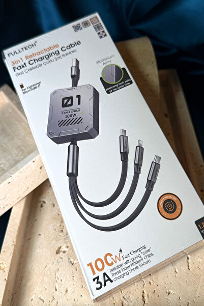 MOONSORA Şarj Type-C / Lightning / Micro USB – 3A 3in1 Geri Çekilebilir Sarma...