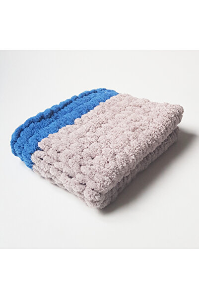 Blanosic Puppy blanket for boy, Furry, Handmade, Beige-Grey-Blue, 50 x 40 cm