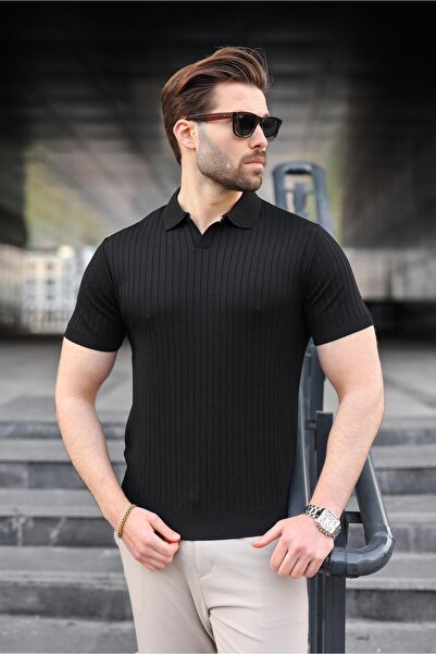 Madmext Black Polo Neck Knitwear Men's T-Shirt E7461