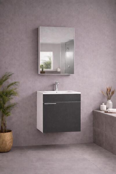 Gold Ban-yom ADONIS 55 ANTRASİT MDF Banyo Mobilyası Seti