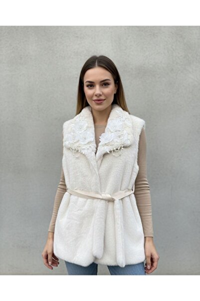 Rabiossa Women's Fur Design Stone Vest