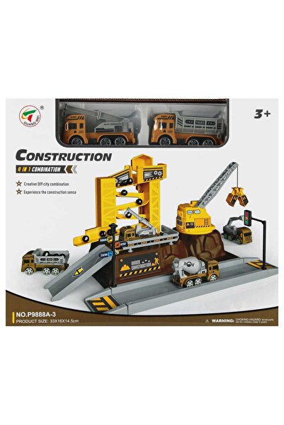 INNY Set joc parcare constructii, 2 masini, accesorii, plastic, 28x24x9cm, mu...