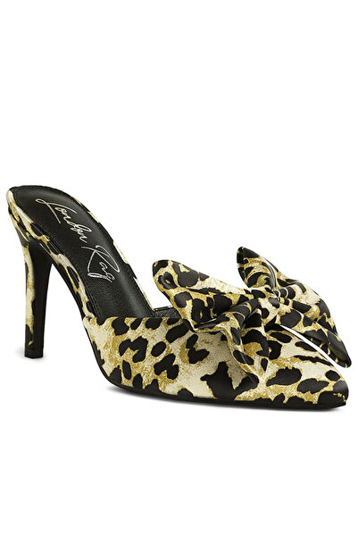 london Rag Women High Heel Bow Tie Mules in Leopard