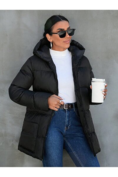 ÖNDER MODA Women's Black Water and Windproof Hooded Winter Puffer Coat & Jack...