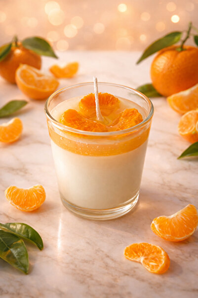 MyWorldorganization Cam bardakta mandalina desenli soya wax ve jel mum, 1 adet