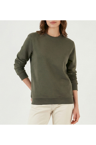 bumerangspor سويت شيرت نسائي ذو رقبة دائرية وثلاث خيوط من طراز مبطن بالصوف بس...