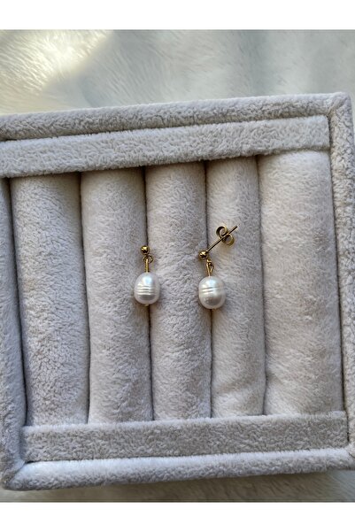 Pel Design 9mm Real Pearl Gold Color Steel Earrings Handmade