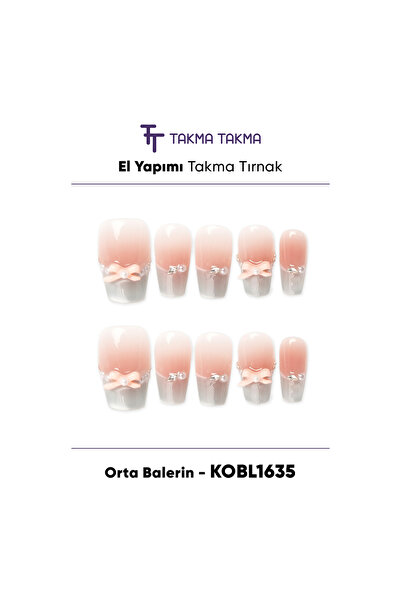 Takma Takma Takma Tırnak Nail Art Pembe XS Beden Orta Balerin 10'lu El Yapımı...