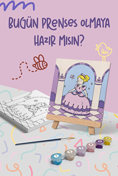 Mind & Play Saray Prensesi Temalı Çocuk Şövale Tuval Boyama Seti | Ahşap Şöva...