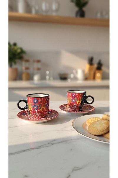 RGS HOMELİFE 2-Piece Handmade Turkish Coffee Cup Set, Ceramic 4-Piece Coffee ...