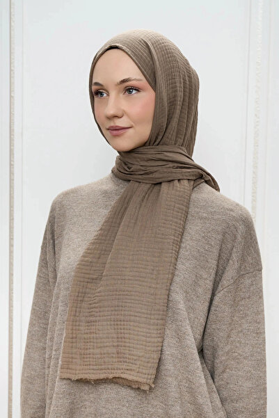 AMİNENESİL Modakashmir Muslin Shawl Dust Brown Color