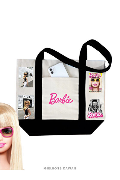 Girlboss Kawaii Baby Girl Large Canvas Bag with Pockets and Gusset / Shopping...