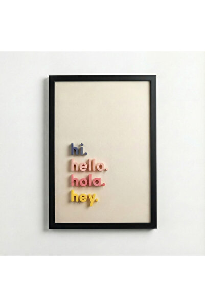 Framelle Hi Hello Hola Hey 3D Tipografi Dekoratif Duvar Tablosu