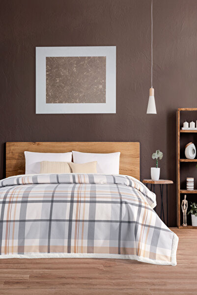 Monolisse Sherpa Luis Plaid Blanket Double Size Light Gray 200X230Cm