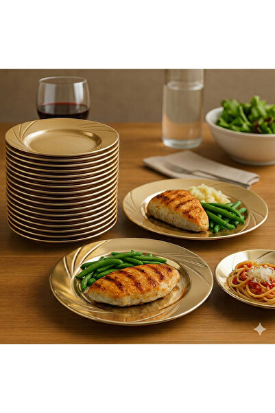 Ezupack 12'li Altın Renk LÜX SERT PLASTİK Parti Doğum Günü Sunum Davet Nişan ...