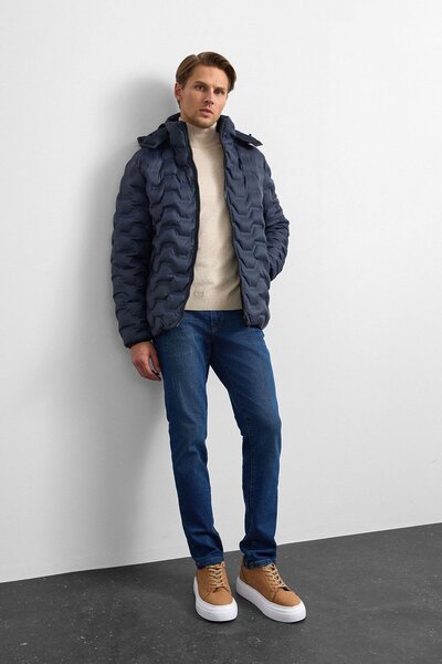 Back And Bond Lacivert Smart Fit Çift Taraflı Kapüşonlu Mont