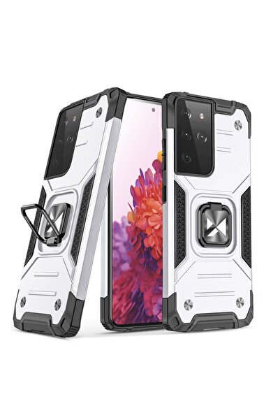 WOZINSKY Ring Armor Case for Galaxy S22 Ultra Silver