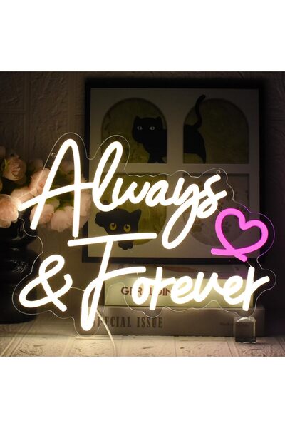 Slasa لافتة نيون "دائمًا وإلى الأبد" - مصباح جداري LED مقاس 39 × 30 سم لحفلات...