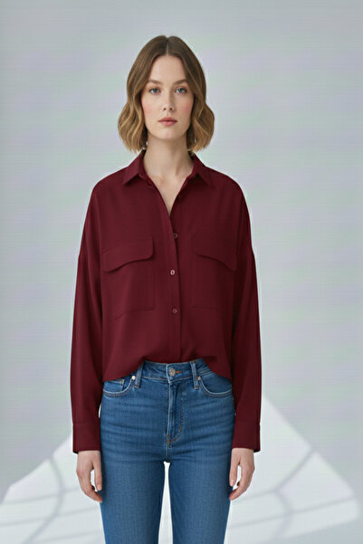 Black project CEPLİ OVERSİZE GÖMLEK BORDO-1