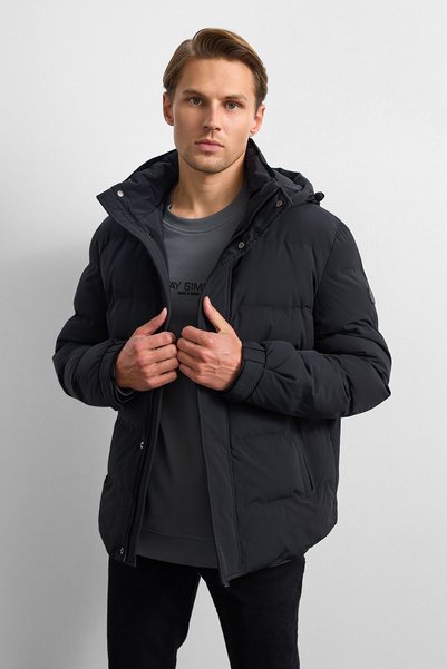 Back And Bond Black Relaxed Fit Puffer Jacket
