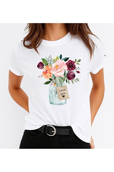 OEM Tricou de bumbac pentru femei Love You Flowers