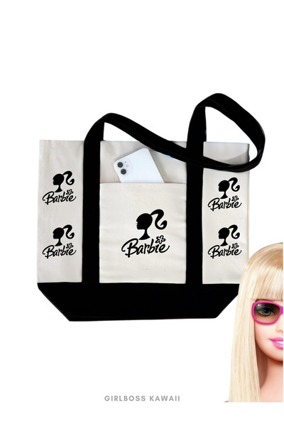 Girlboss Kawaii Baby Girl Large Canvas Bag with Pockets and Gusset / Shopping...