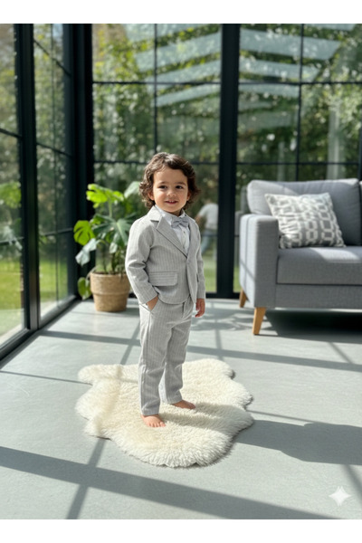 Momivi Kids Erkek Bebek&Çocuk Blazer Ceketli Papyonlu Body Özel Gün 3'lü Kombin