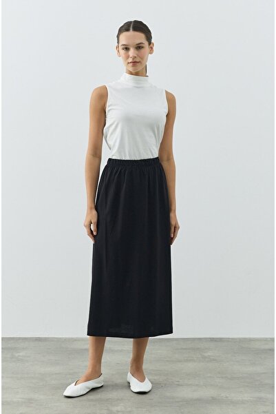 KaSheHa Siyah Beli Lastikli Full Esnek İnce Uzun Etek
