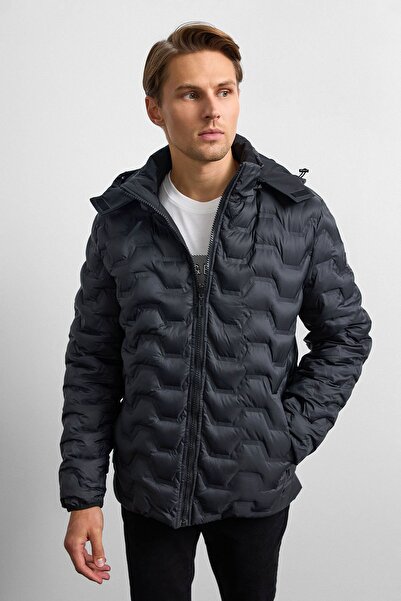 Back And Bond Siyah Smart Fit Çift Taraflı Kapüşonlu Mont