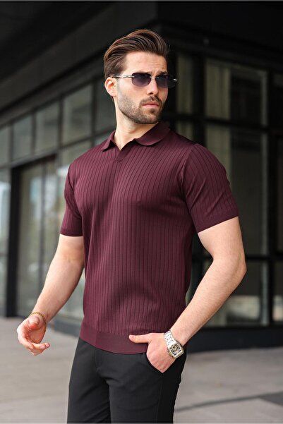 Madmext Ανδρικό μπλουζάκι με γιακά πόλο από πλεκτό ύφασμα E7461