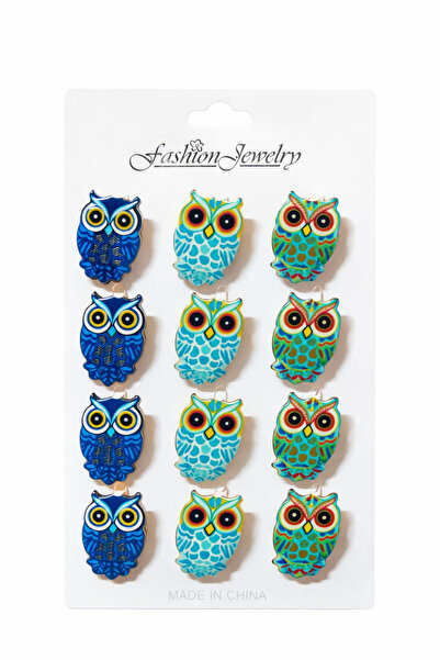 OEM Set de 12 broșe colorate cu bufniță, simbol al înțelepciunii, 15x9cm