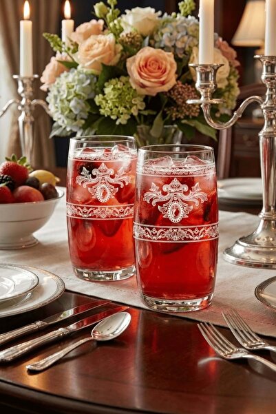 Jenisa İnsigne Model Patterned Elegant Water & Soft Drink Glass Set of 2