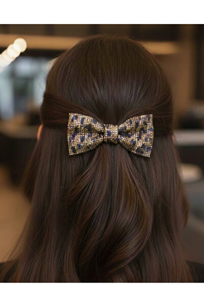 GÜLPEŞE Leopar Detaylı Kristal Taşlı Fiyonk Otamatik Toka