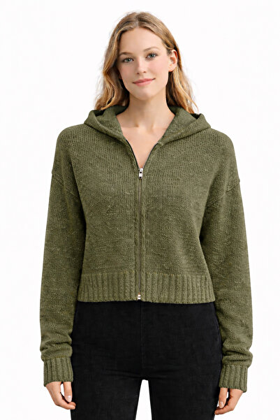 NEDEN Women's Hooded Zippered Knitwear Cardigan