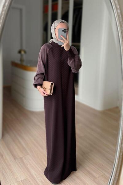 Ka Hijab Self-Patterned Half Fisherman Mercerized Dress - Brown