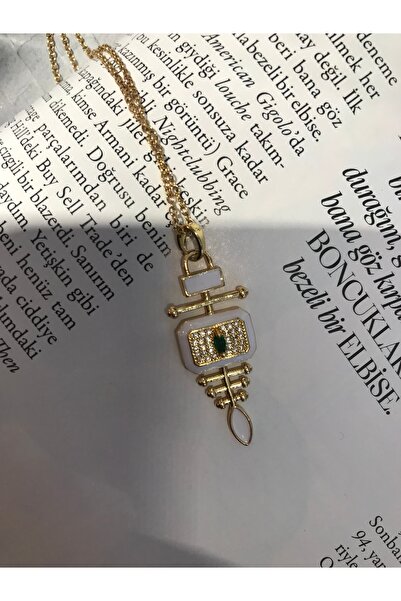 Çelik beyaz mineli şık kolye