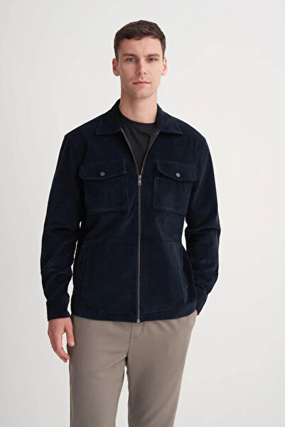 Cazador Regular Fit Velvet Navy Blue Men's Shirt 23055