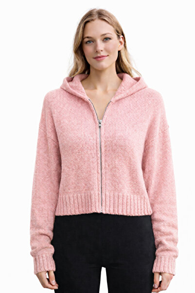 NEDEN Women's Hooded and Zippered Knitwear Cardigan