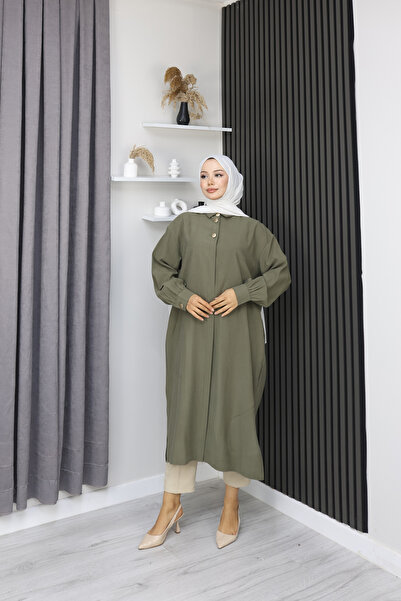 Grosh Fashion Kadın Uzun Tensel Tunik – Düğmeli, Rahat Kesim