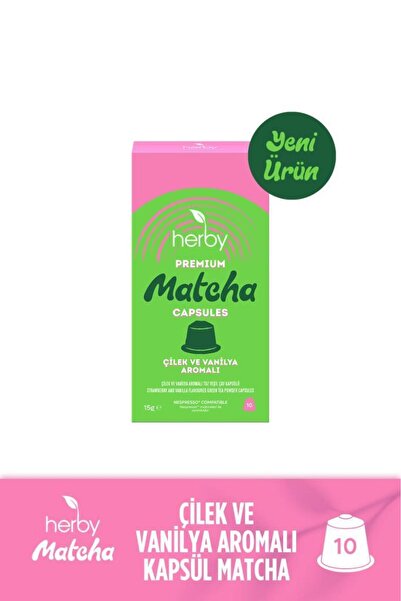 Herby Premium Matcha Kapsül - Nespresso Uyumlu, Çilek ve Vanilya Aromalı, 10'...