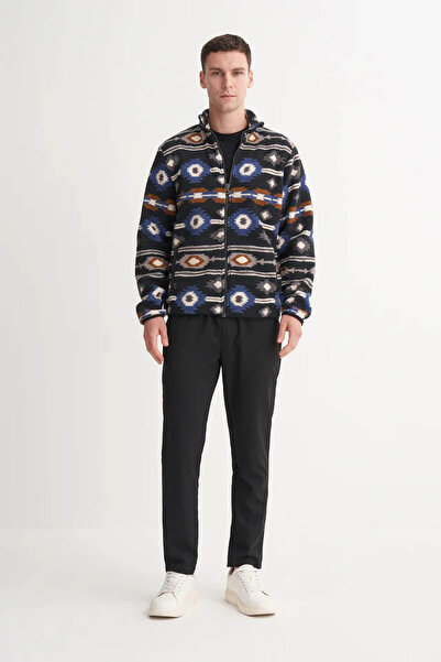 Cazador Patterned Fur Fabric Vintage Black Men's Cardigan 53920