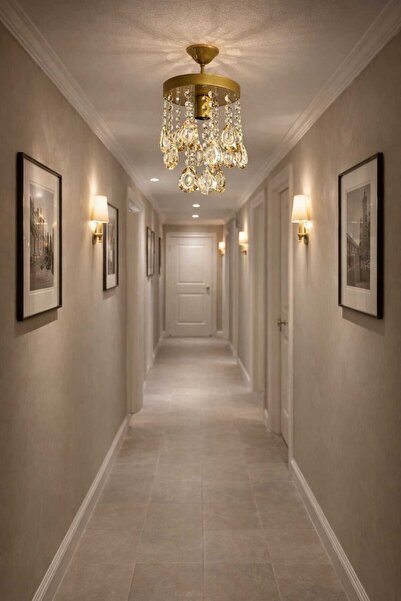 Ömür Avize 20 cm kristal taşlı sarkıt eskıtme gold kasa avize